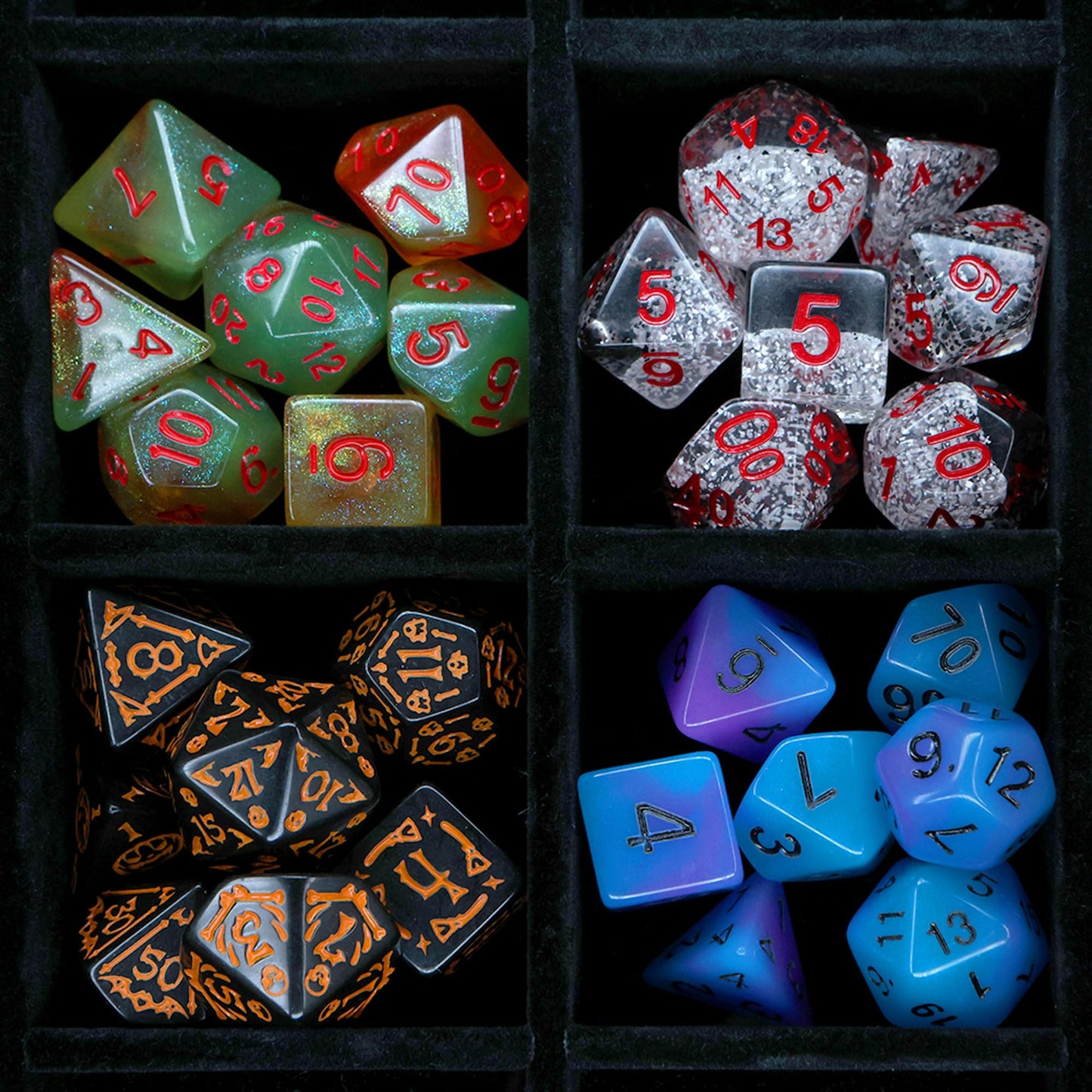 Fright Night Mystery Dice 6 Pack – 6 Sets of Spooky Dice, Stickers, and Pins! No Duplicates!