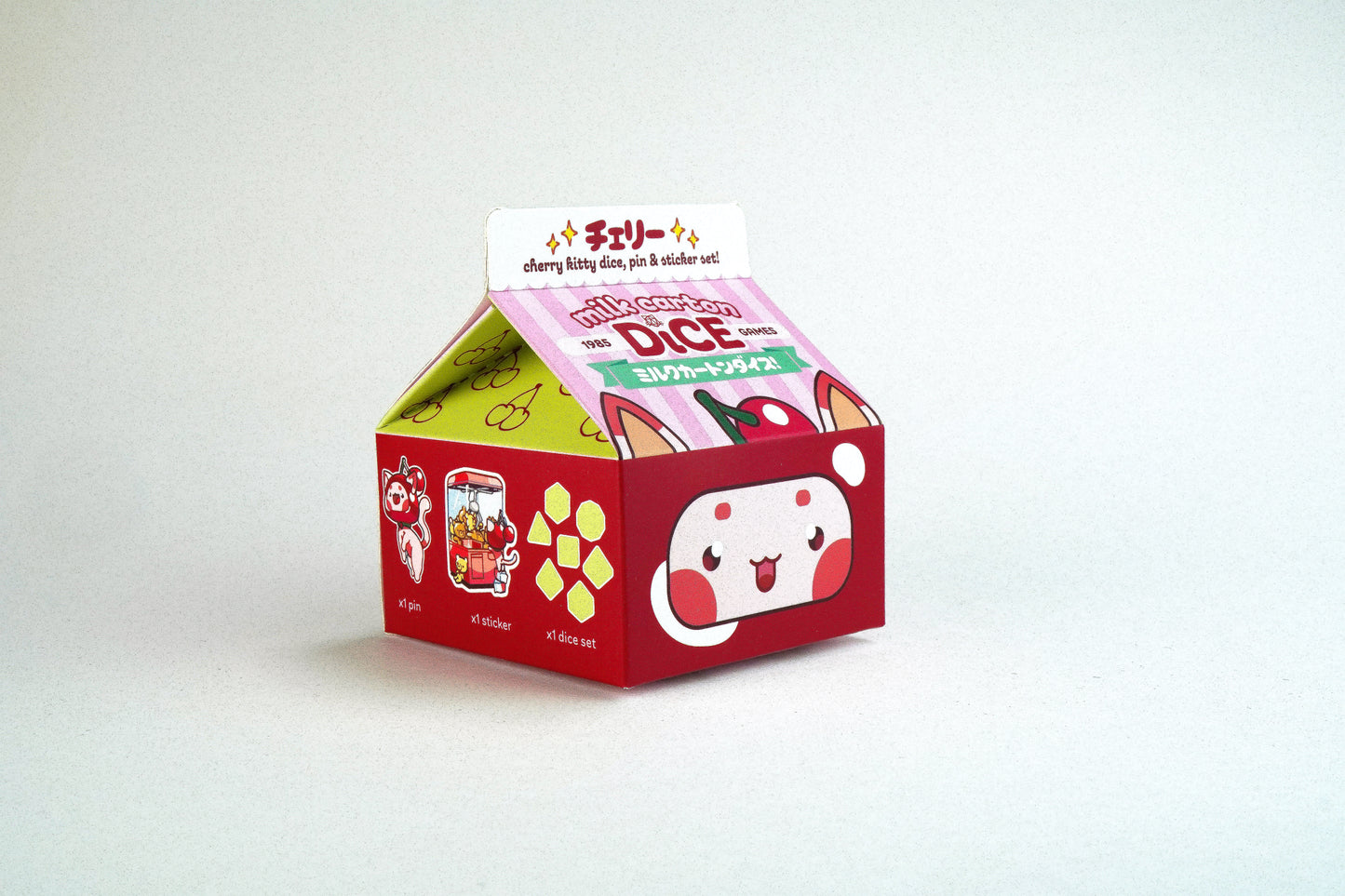 Kawaii Cat Dice – Cherry Milk Carton