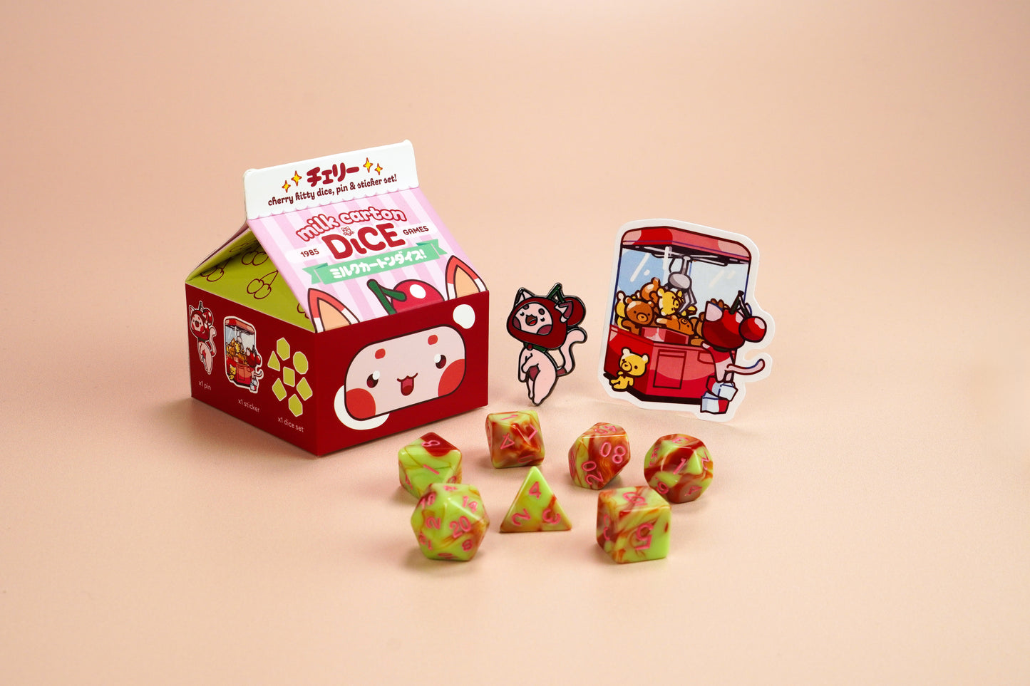 Cherry Kawaii Cat Dice Set – Milk Carton