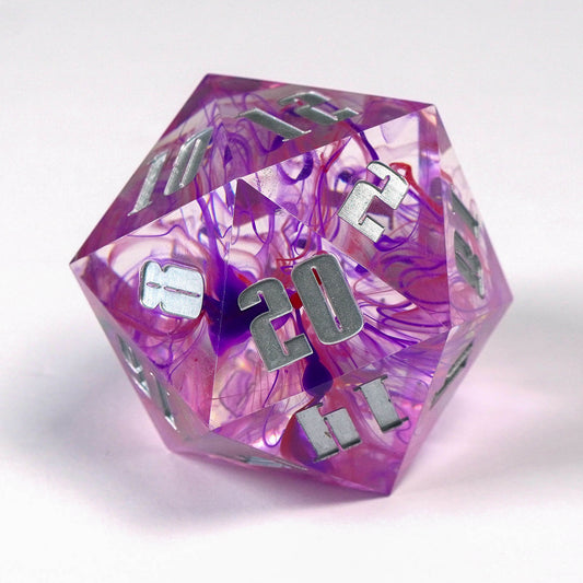 55MM: Cosmic Pink Sharp Edge 55mm Resin d20 Dice for D&D and TTRPG