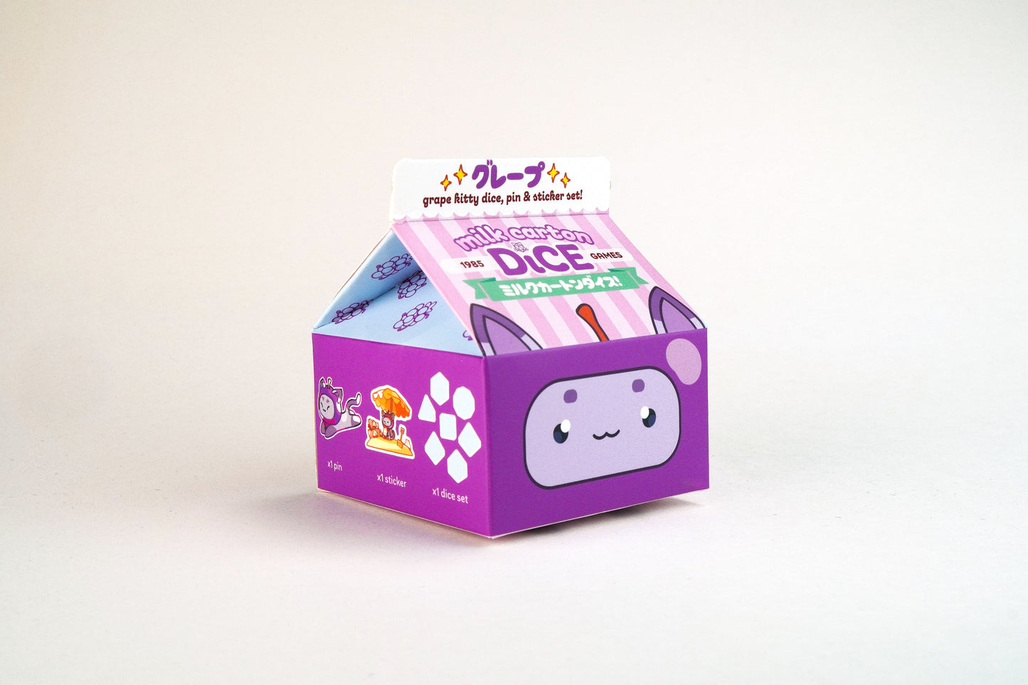 Kawaii Cat Dice - Grape Milk Carton