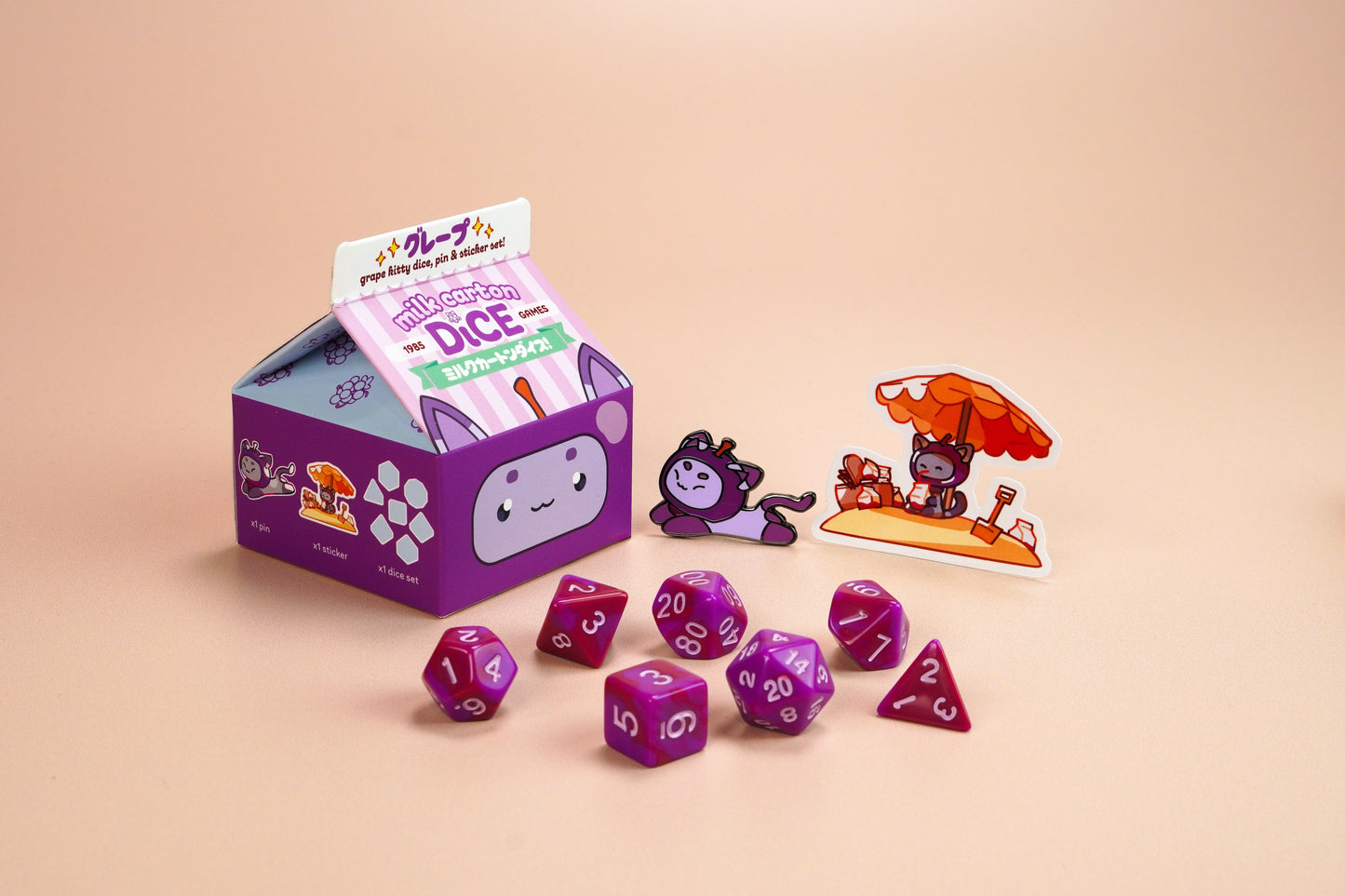 Grape Kawaii Cat Dice Set – Milk Carton