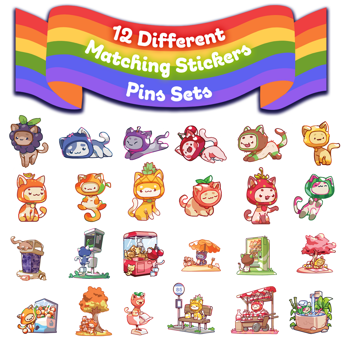 Milk Carton Mystery Dice – 12 Different Cute Fruit Kawaii Cat Designs