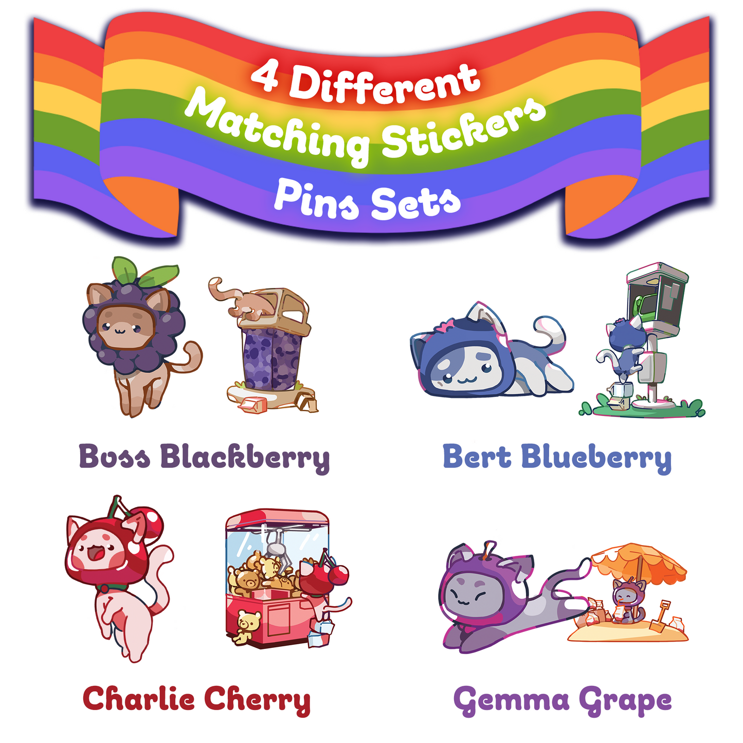 Milk Carton Mystery Dice – 12 Different Cute Fruit Kawaii Cat Designs