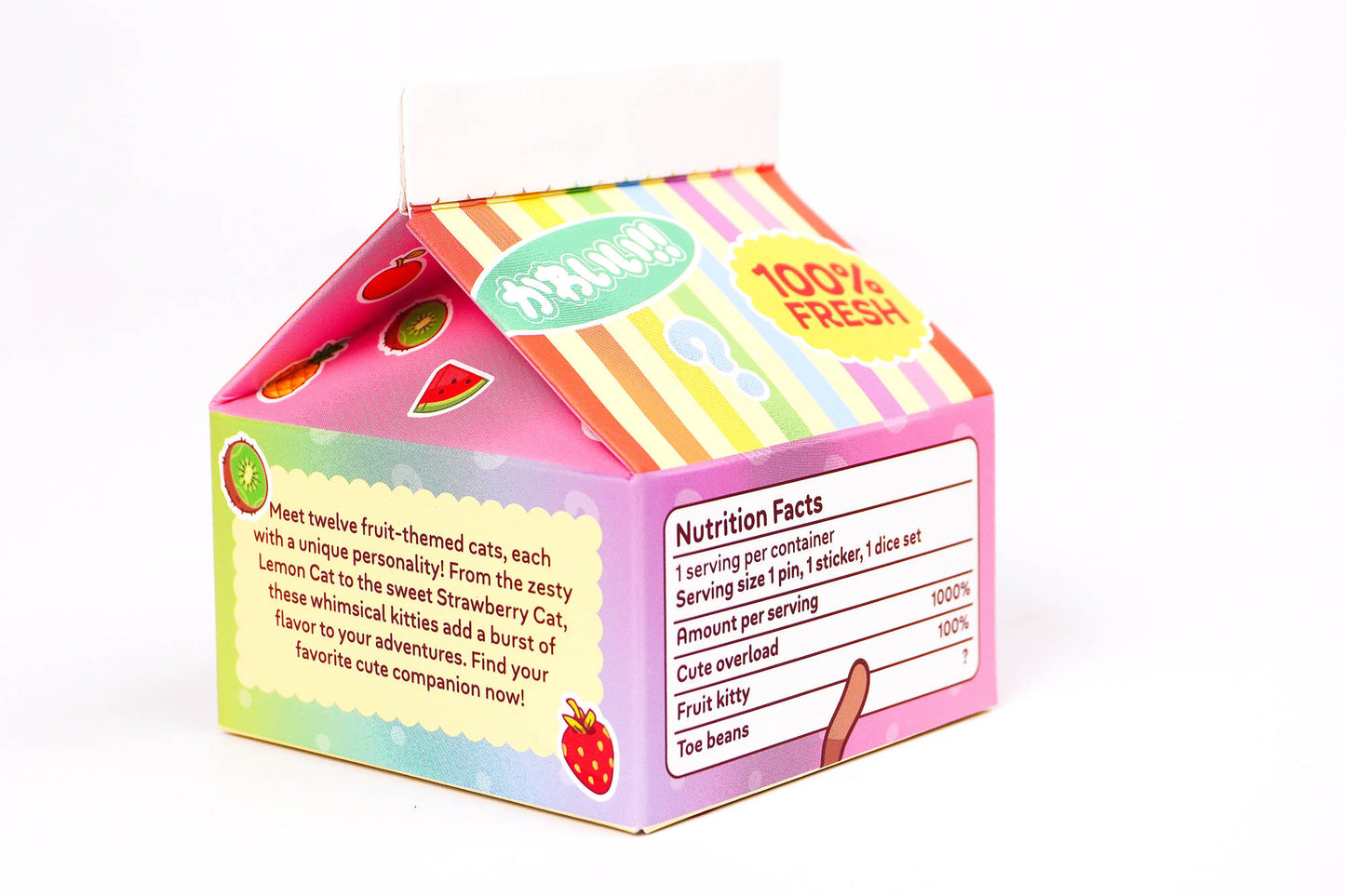 Milk Carton Mystery Dice – 12 Different Cute Fruit Kawaii Cat Designs