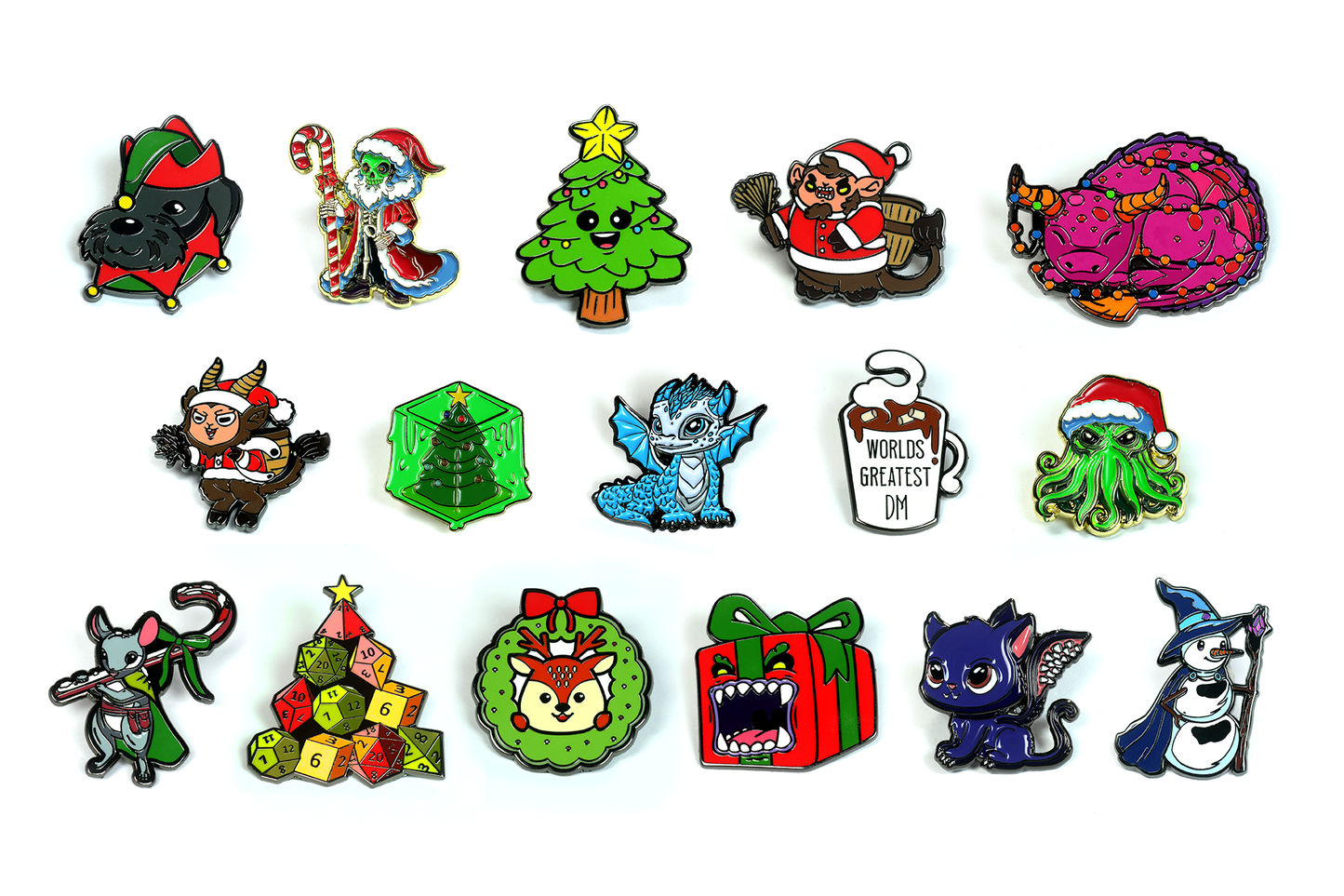 Holiday Mystery Dice Set – Loads of unique holiday dice stickers and pins!