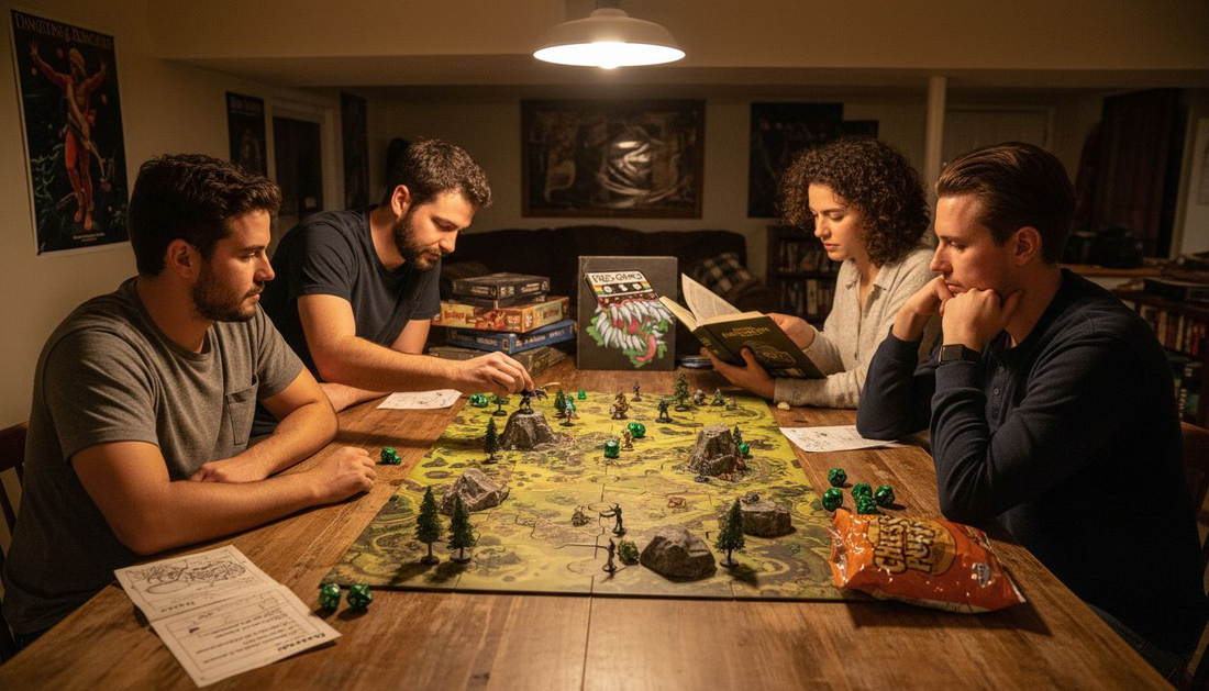 Group setting up D&D terrain map at table