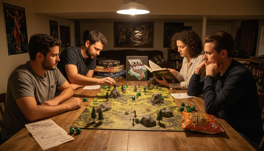 Group setting up D&D terrain map at table