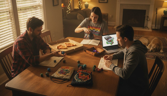 Group rolling mystery dice in D&D session