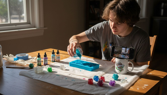 Person crafting custom RPG dice at table