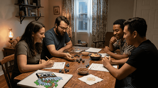 Group playing D&D with varied dice sets