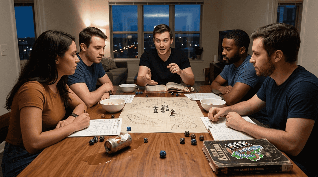 Group of friends playing D&D at table