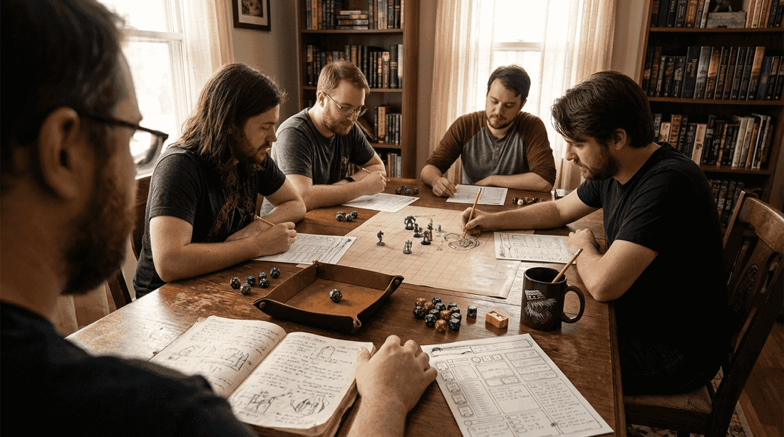 Players using TTRPG accessories for immersion