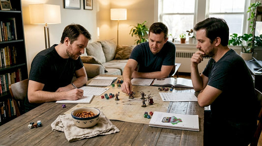 Three friends using a D&D battle map