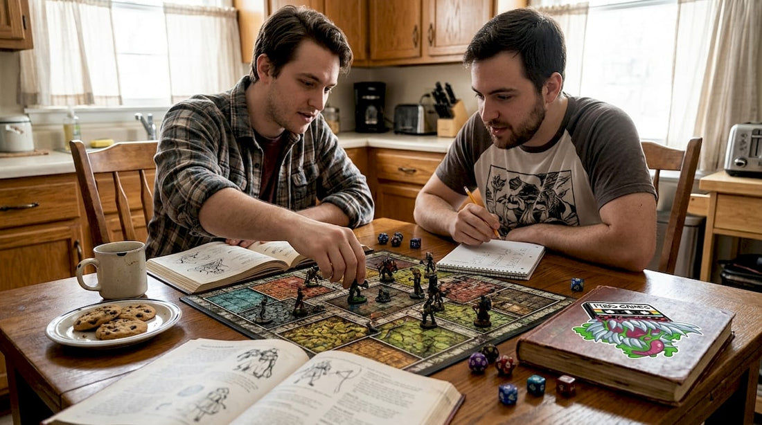 Friends playing RPG with battle map and dice