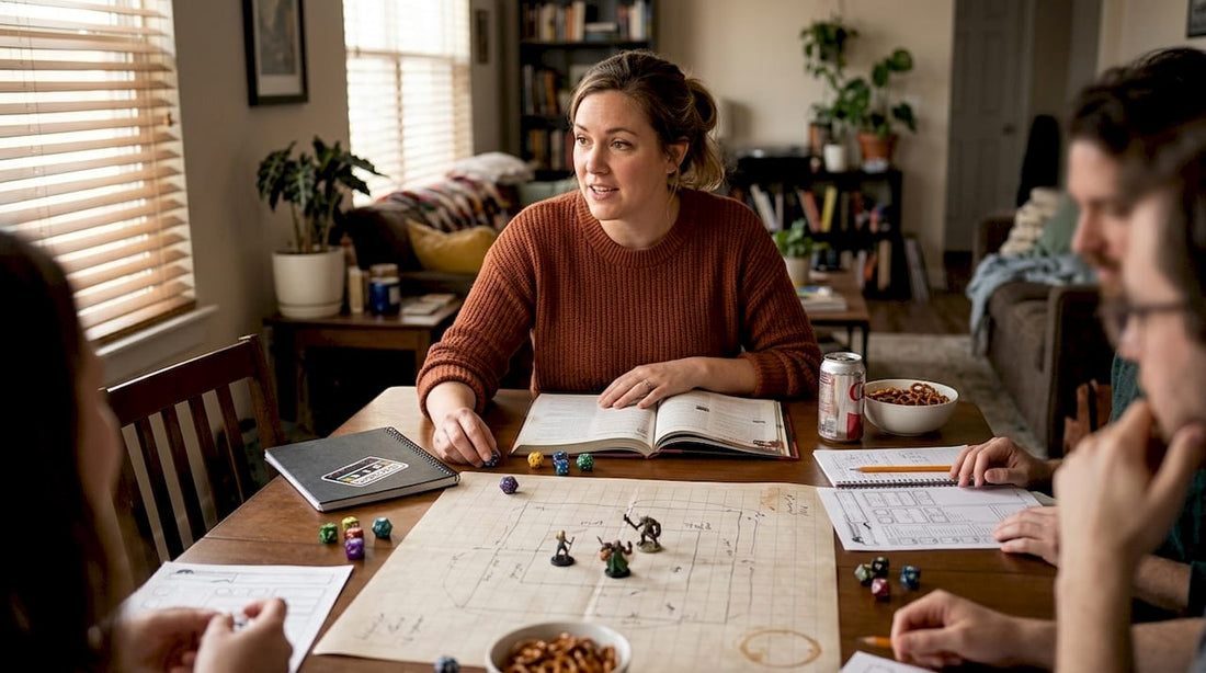 Dungeon Master running a tabletop RPG at home