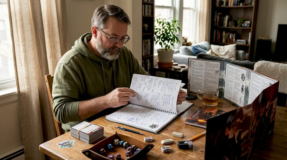Dungeon Master prepping at dining table