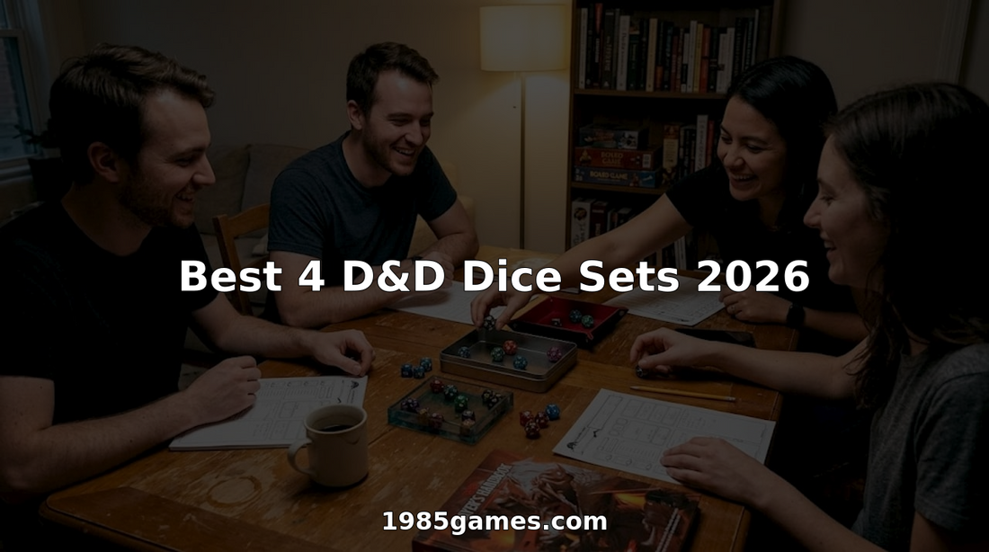 Friends playing D&D with colorful dice sets