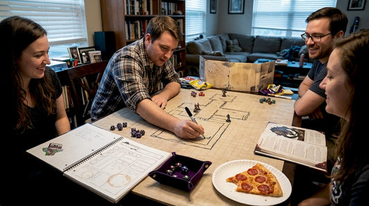 Players drawing on tabletop RPG battle mat