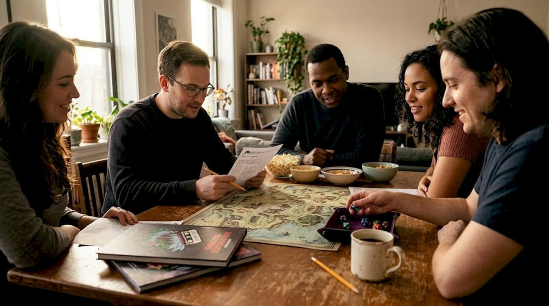 D&D group playing at home table