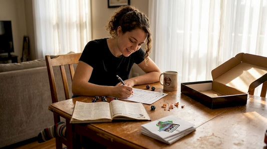 Person setting up tabletop RPG at home