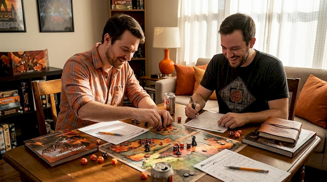 Gamers arranging minis on DnD battle map