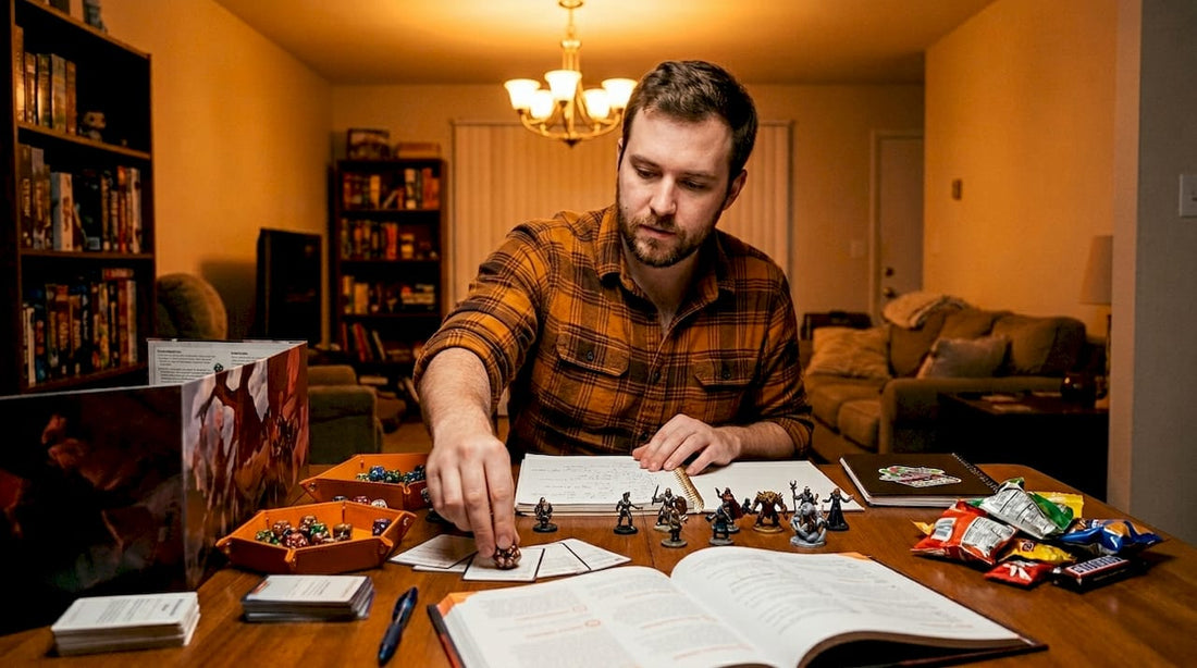 Dungeon Master arranging RPG accessories for play