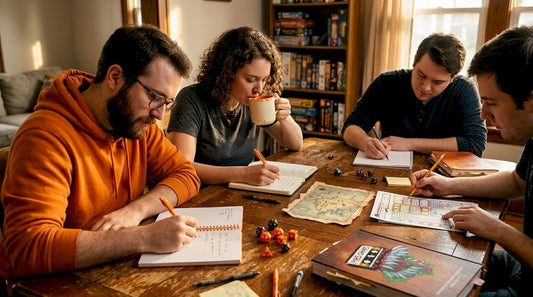 RPG group journaling around gaming table
