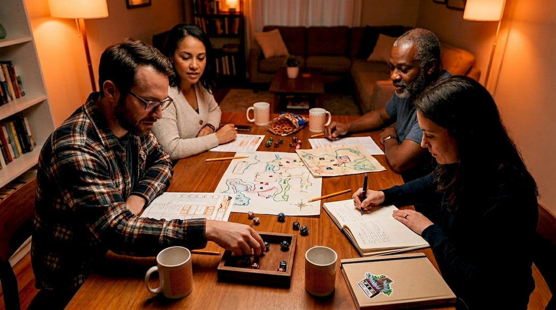 Group preparing tabletop RPG campaign together