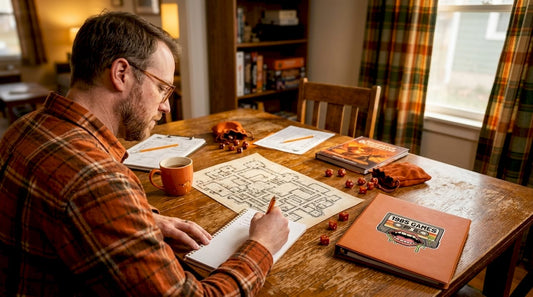 Dungeon Master setting up tabletop RPG game