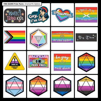 Pride Mystery Dice 6 Pack – Queer Friendly Dice, Pins, and Stickers! No Duplicates!