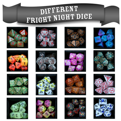 Fright Night Mystery Dice 6 Pack – 6 sets of unique dice stickers and pins! No Duplicates!