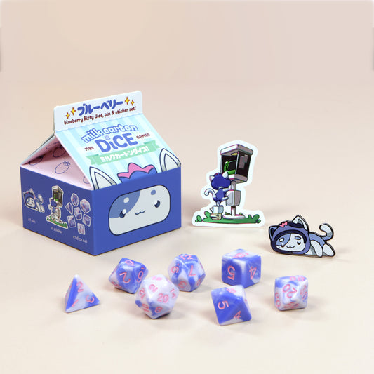 Blueberry Kawaii Cat Dice Set – Milk Carton