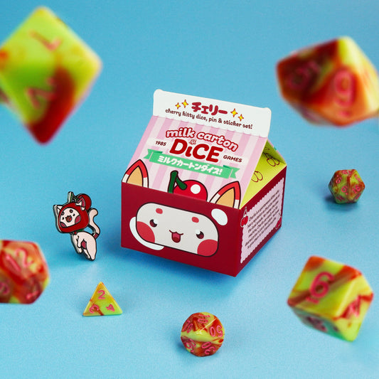 Cherry Kawaii Cat Dice Set – Milk Carton
