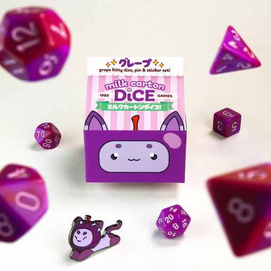 Grape Kawaii Cat Dice Set – Milk Carton