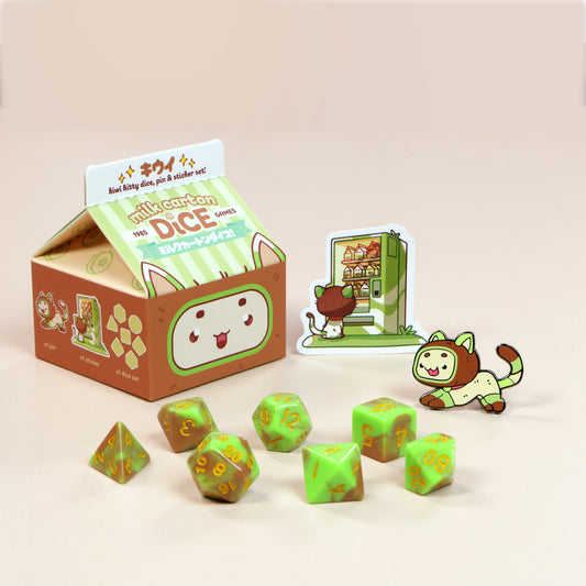 Kiwi Kawaii Cat Dice Set – Milk Carton