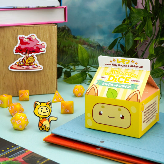 Lemon Kawaii Cat Dice Set – Milk Carton