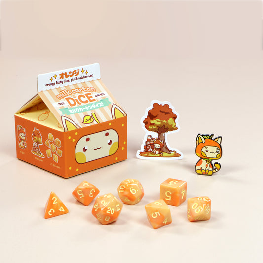Orange Kawaii Cat Dice Set – Milk Carton