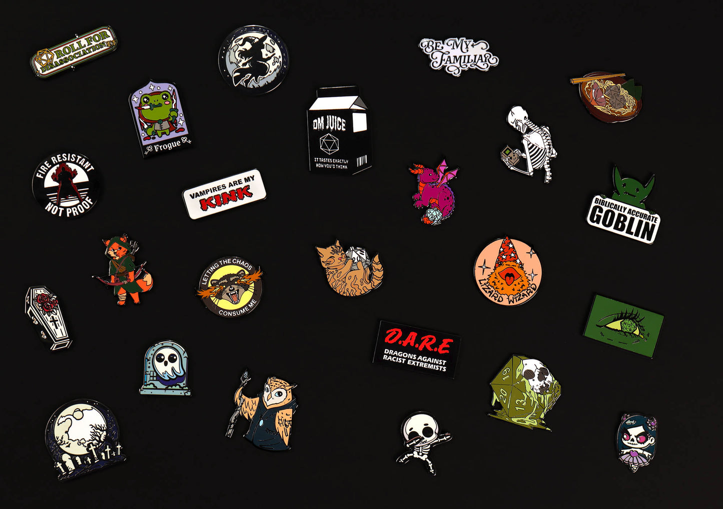 Premium Mystery Dice Set – 100's of different dice, stickers and pins! Handpacked in Portland, OR.