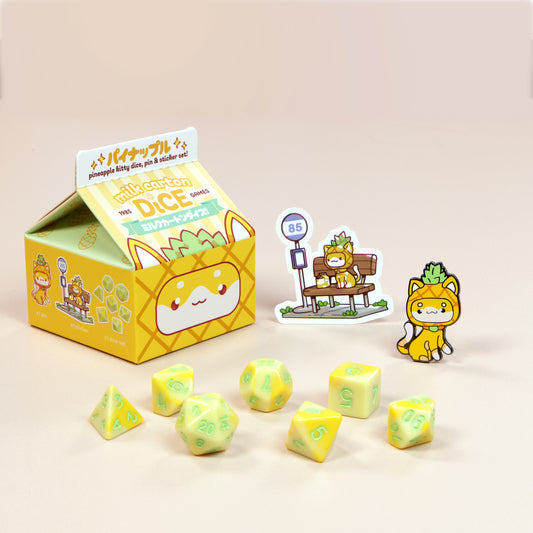 Pineapple Kawaii Cat Dice Set – Milk Carton