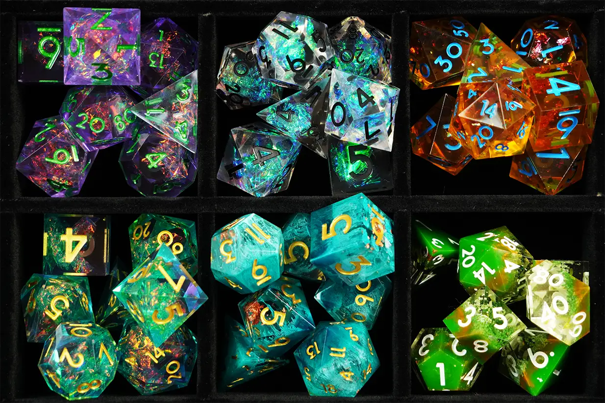 Sharp Edge Mystery Dice 6 Pack – 6 sets of unique dice stickers and pins! No Duplicates!
