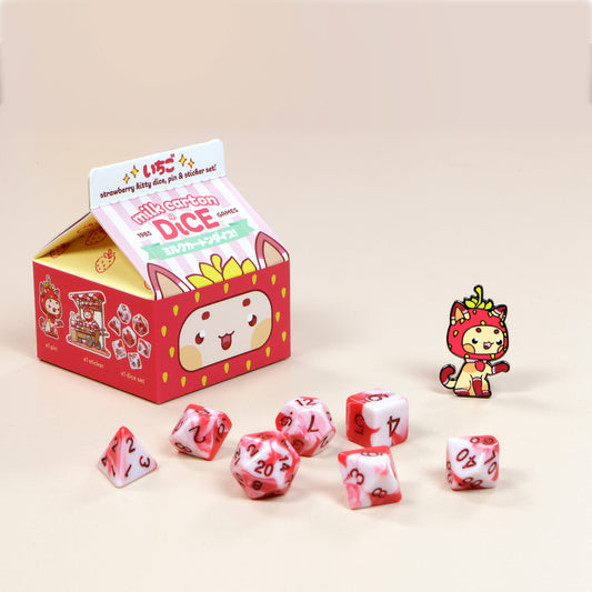Strawberry Kawaii Cat Dice Set – Milk Carton