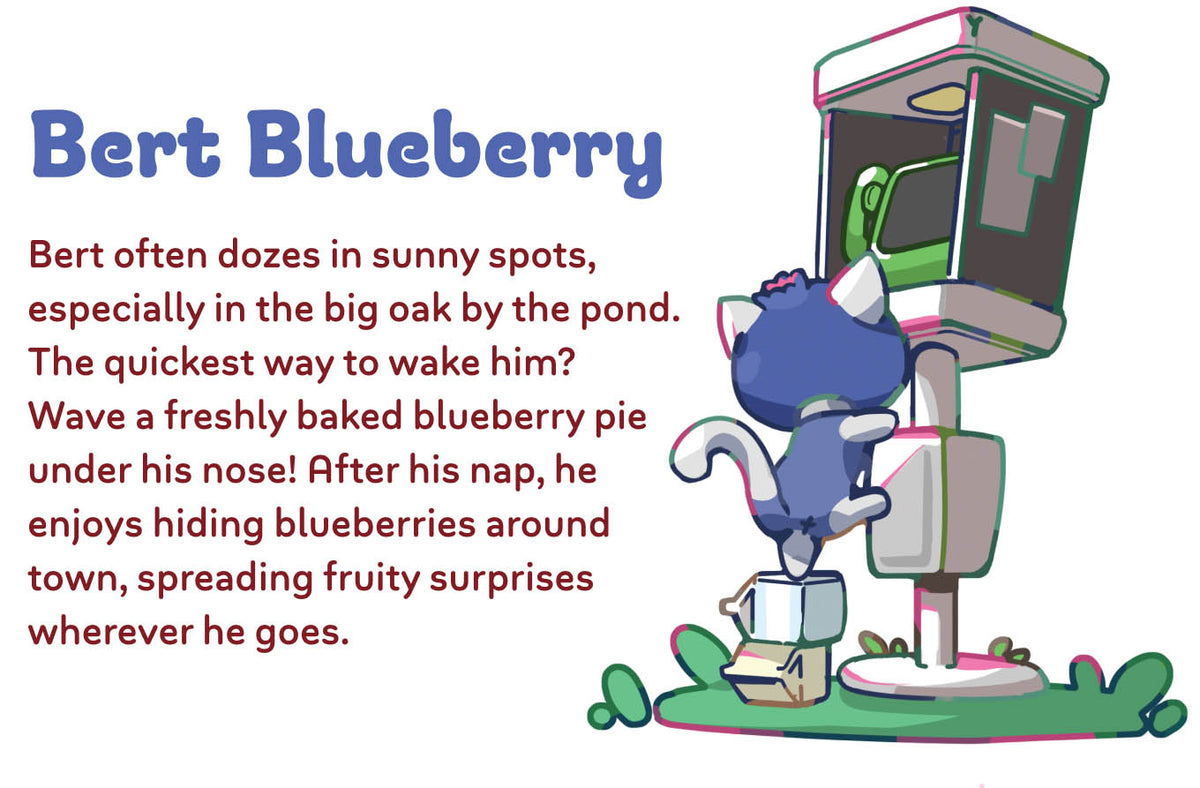 1985 Games Blueberry Cat Milchkarton-Würfel – Niedliche Sammelfiguren Aus Dem Fruit Meadows-Universum 1985 Games Blueberry Cat Milchkarton-Würfel – Niedliche Sammelfiguren Aus Dem Fruit Meadows-Universum