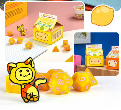Lemon Kawaii Cat Dice Set – Milk Carton